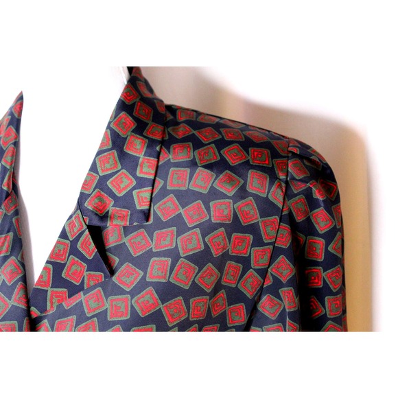 Vintage Liz Roberts midi dress 3/4 Sleeve Button Front Geometric 80s Red Navy - Picture 10 of 12